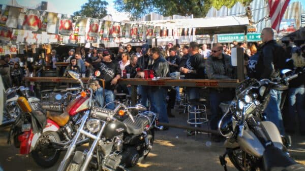 The Hideaway Grill crowd and motorcycles in 2010