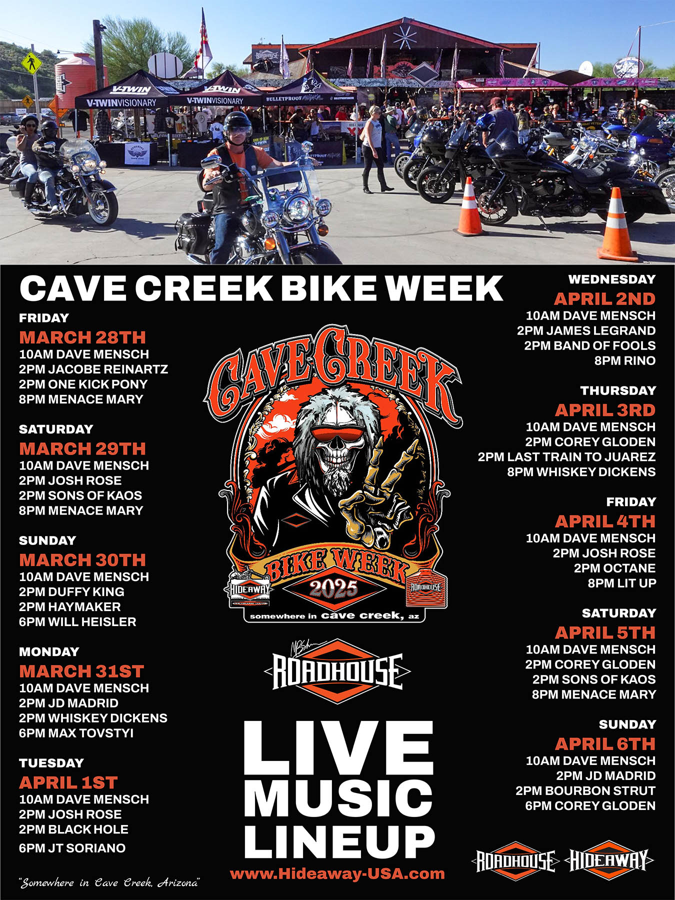 Cave Creek Roadhouse 2025 Bike Week Music Lineup