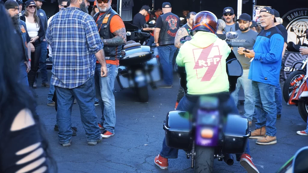 A bike with RFP on the back at Cave Creek Bike Week 2025 at The Hideaway Grill and Cave Creek Roadhouse