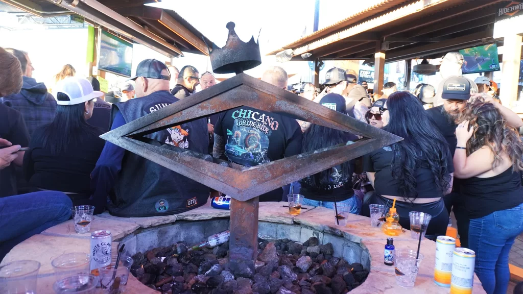 The diamond firepit at the hideaway grill - unlit
