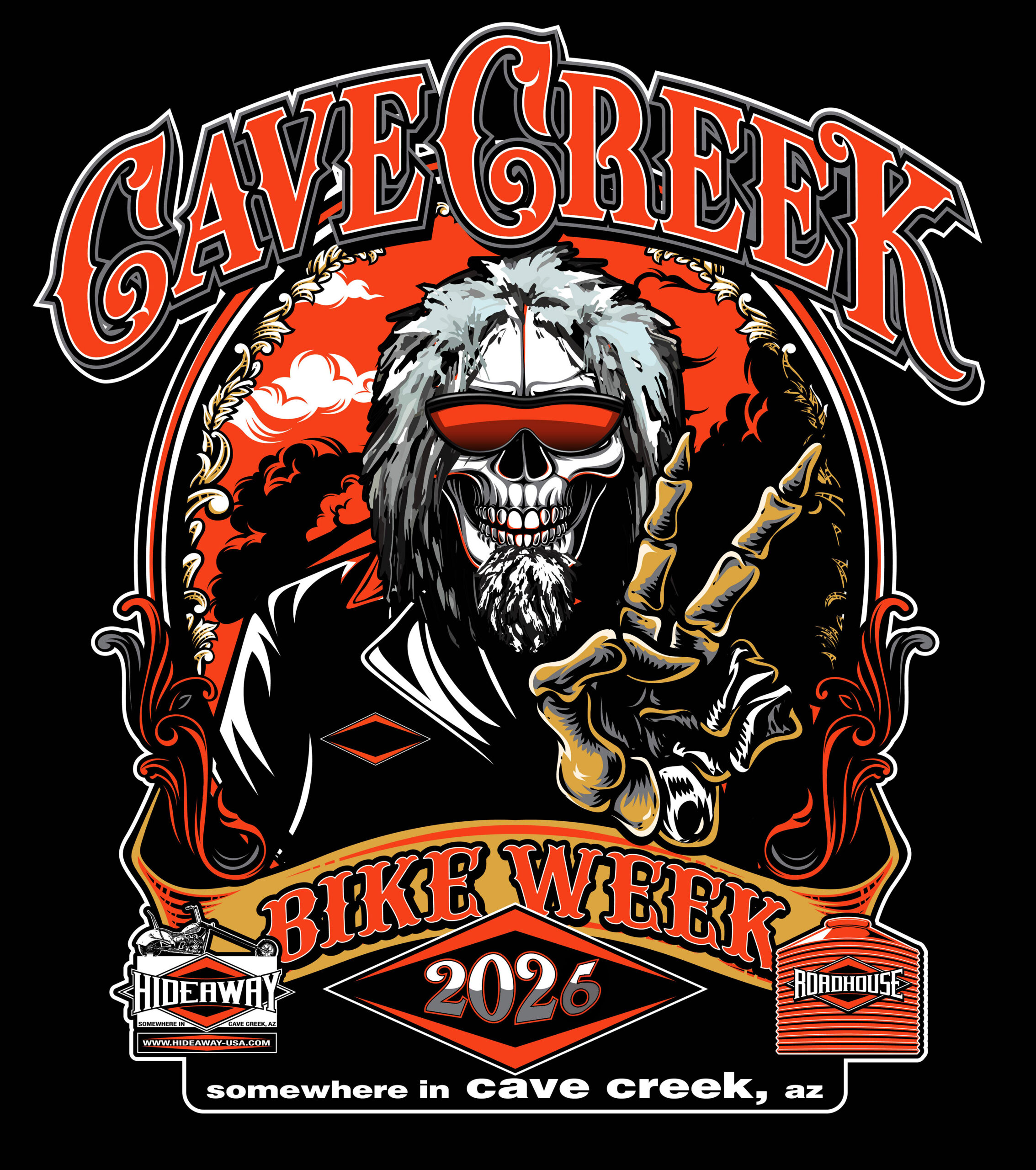 2026 Cave Creek Bike Week hosted by The Hideaway Grill and the Cave Creek Roadhouse Logo